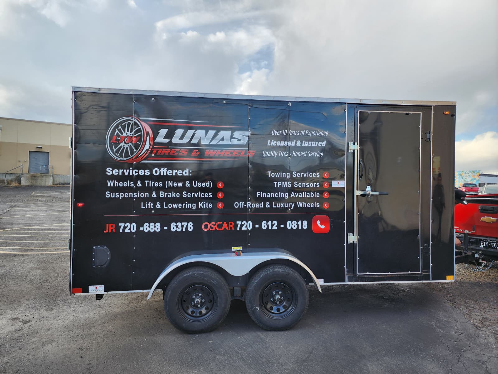 Lunas Tires and Wheels trailer wrap in Denver by Wrapido Denver